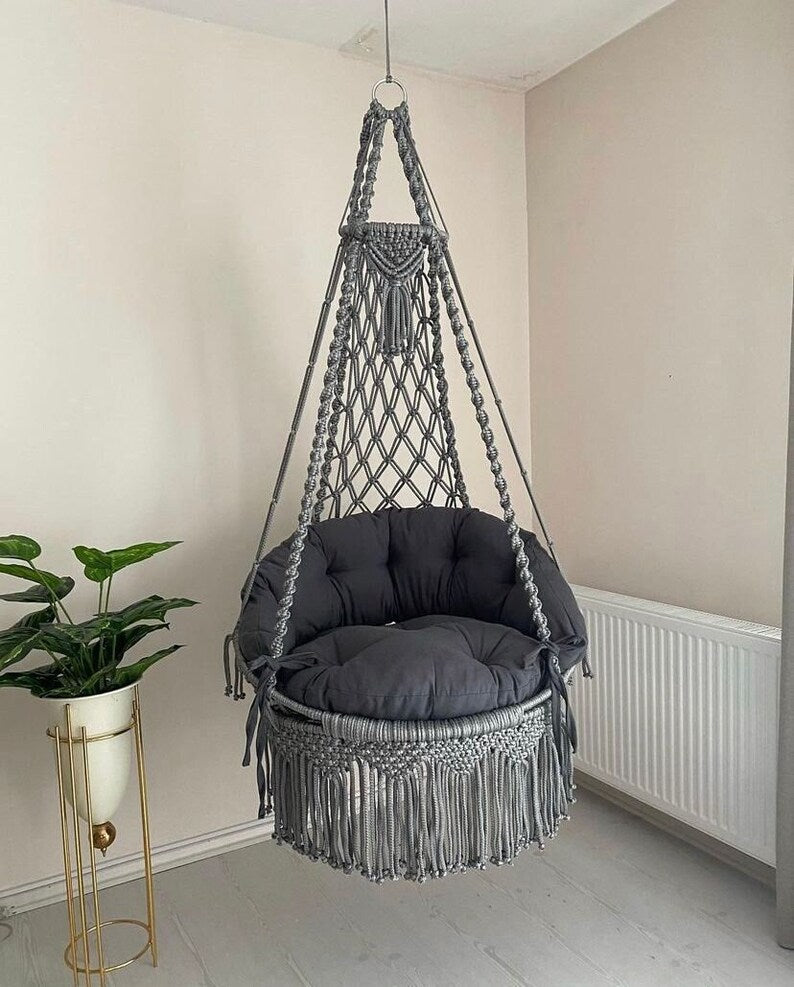 Macrame Swing Chair With Mattress For Adults - Leechoo
